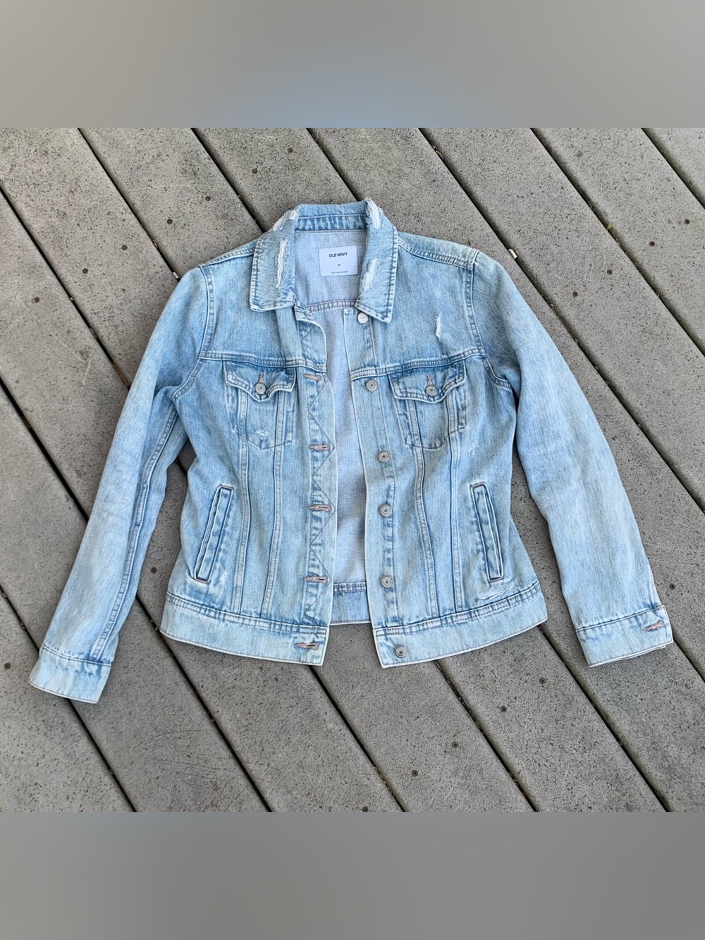 Distressed Lightwash Denim Jacket | Button Up Jean Jacket